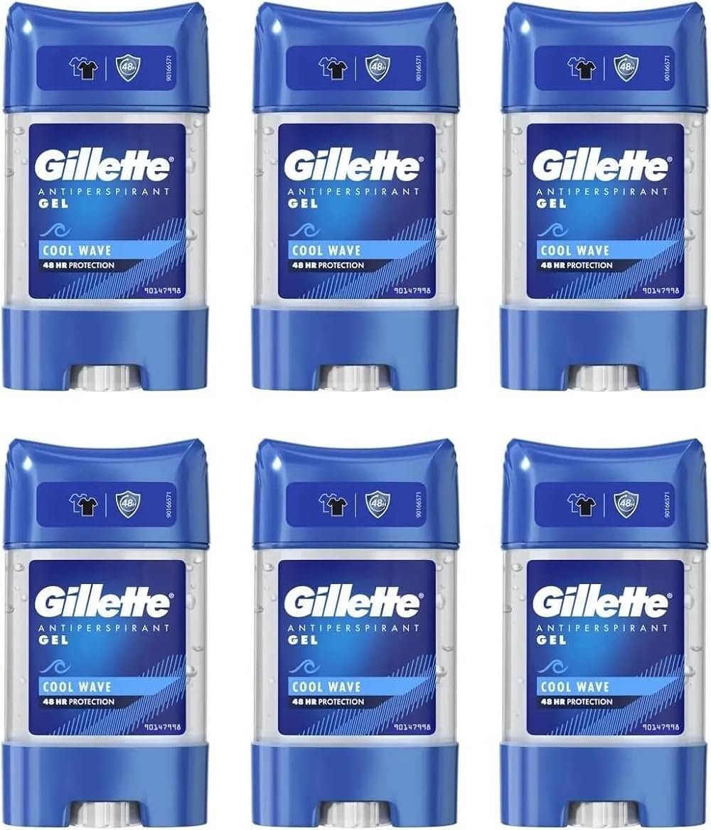 6 x Gillette Endurance Antiperspirant Clear Gel 70ml Cool Wave 48 Hr Protection