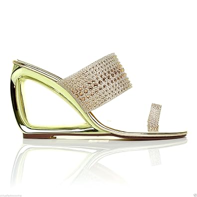 gold diamante wedge sandals