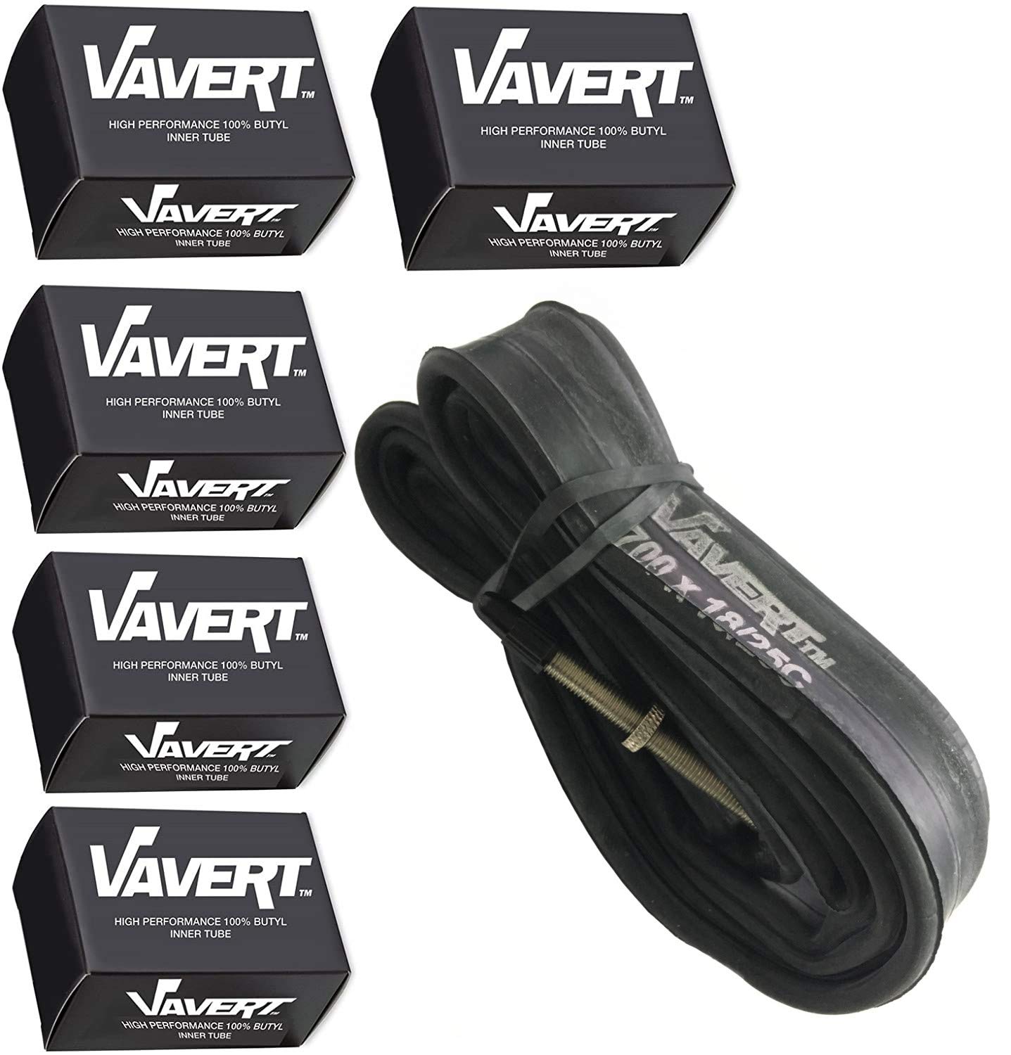 Vavert 700 x 18-25c Road Bike Inner Tubes - Presta 60mm Long Valve (Set of 5)