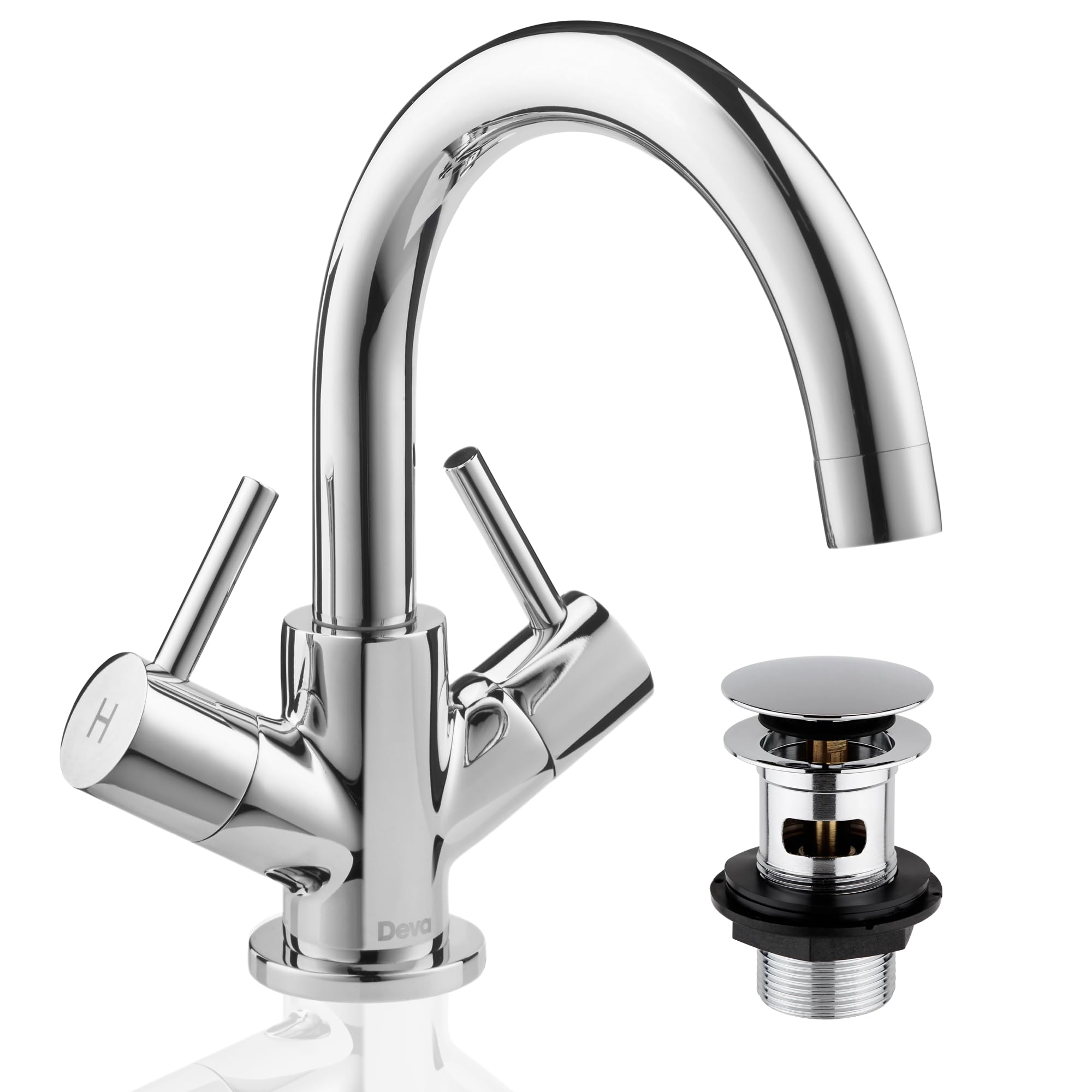 Deva INS120 Insignia Mono Basin Mixer Tap with Press Top Waste Chrome Finish, 165 mm W x 200 mm H x 160 mm D