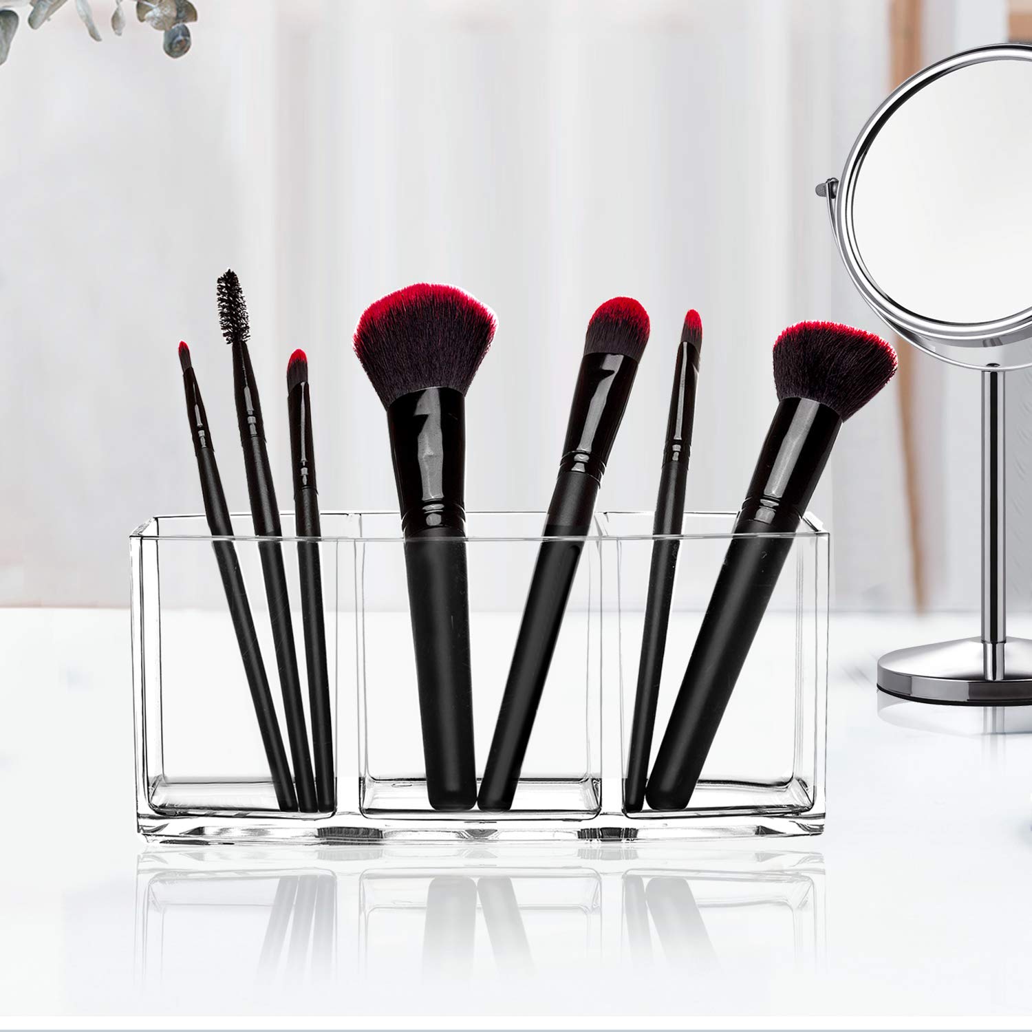 hblife Clear Makeup Brush Holder Organizer, 3 Slot Acrylic Cosmetics Brushes Storage Solution: Beauty