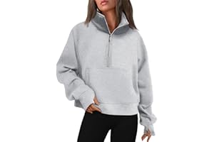 WYNNQUE Womens Quarter Zipper Pullover Oversized Sweatshirts Cropped Fleece Half Zip Hoodies Fall Clothes Sweaters Thumb Hole