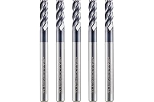 Turnextte 5 PCS 1/8" Micrograin Carbide Square End Mill Set, 4 Flute HRC 45 Deg AlTiN Coating End Mill Bits Set for Milling Alloy Steels, Hardened Steel,CNC Router Bits for DIYers & Professionals