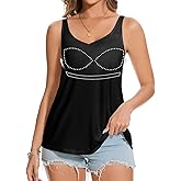 ANYFITTING V Neck Tank Top with Built in Bras Wide Strap Loose Fitting Flowy Summer Sleeveless Shirt