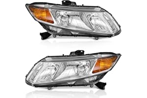 WEELMOTO for 2012-2015 Honda Civic 4Dr Sedan Headlights for 12-13 Honda Civic 2Dr Coupe Pair Headlamp Chrome Housing Amber Re