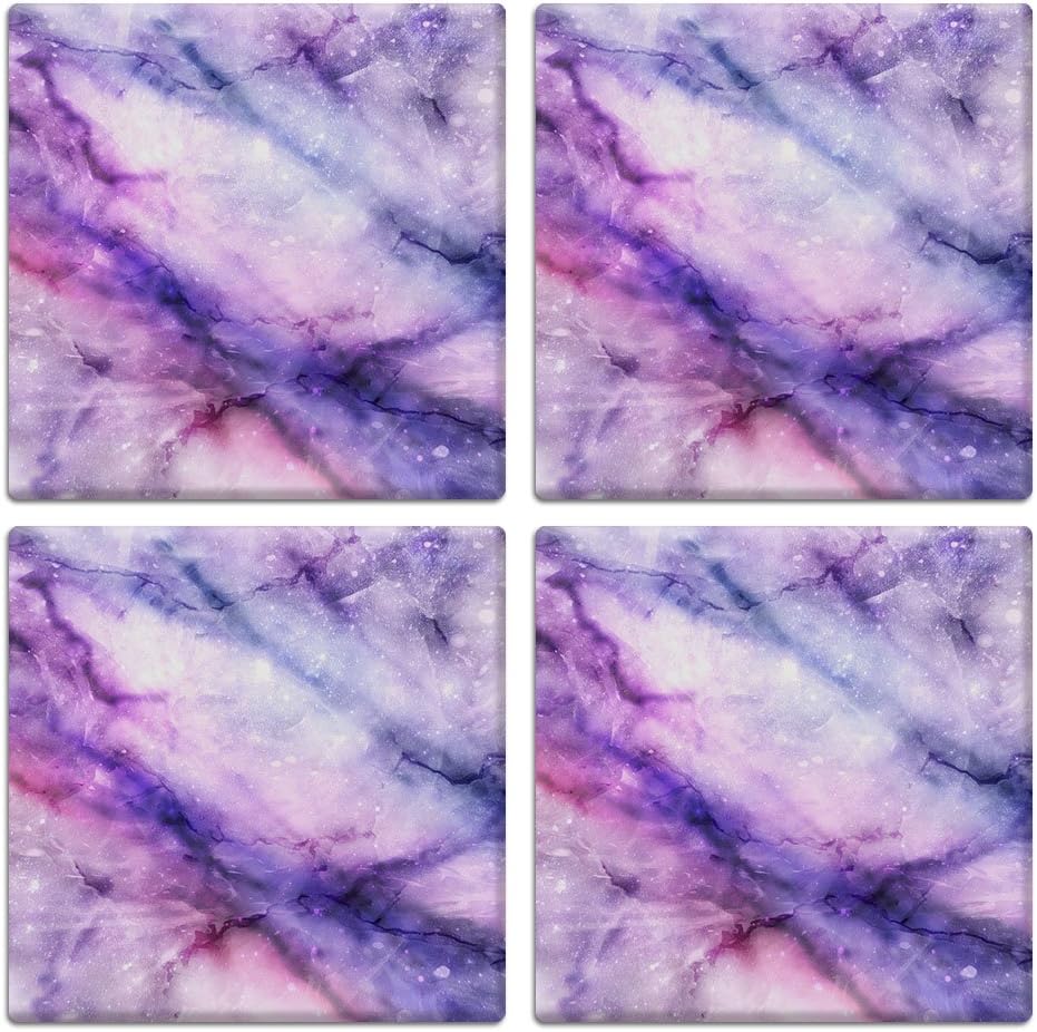 CARIBOU Coasters CARIBOU SQUARE Ceramic Stone 4pcs Set, Mug Coffee Cup Place Mat Home Coasters for Hot & Cold Drinks, Purple Fuchsia Marble, One Size