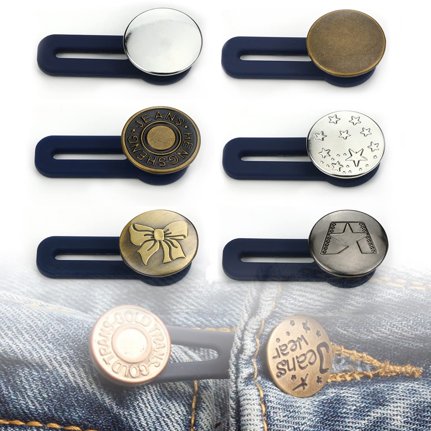 Elastic Pants Waist Extender 6-Pack,Jeans Pants Button Extender Set by Lohas Select (Style 2)