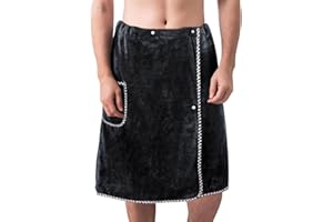 GOSCHE Men’s Bath Wrap, Body Towels for Shower, Adjustable Sauna Towels with Velcro, Mens Wrap Around Towel Cotton Bath Towel, Black