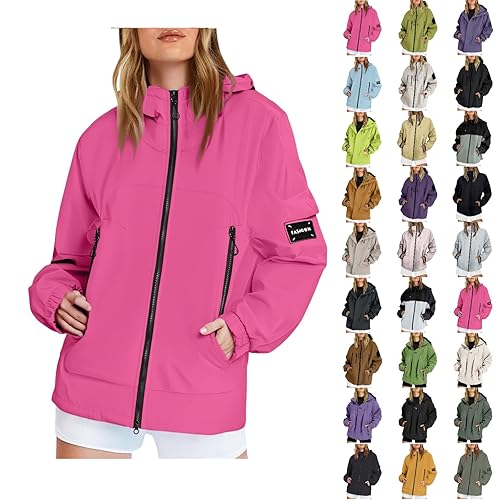 HOOUDO Waterproof Jacket Raincoat Waterproof Jacket Rain Coats for Women Lightweight Women Full Zip Coat Breathable Casual Comfortable Long Sleeve Ideal for Travelling Outdoor Sport Mountain Climbing