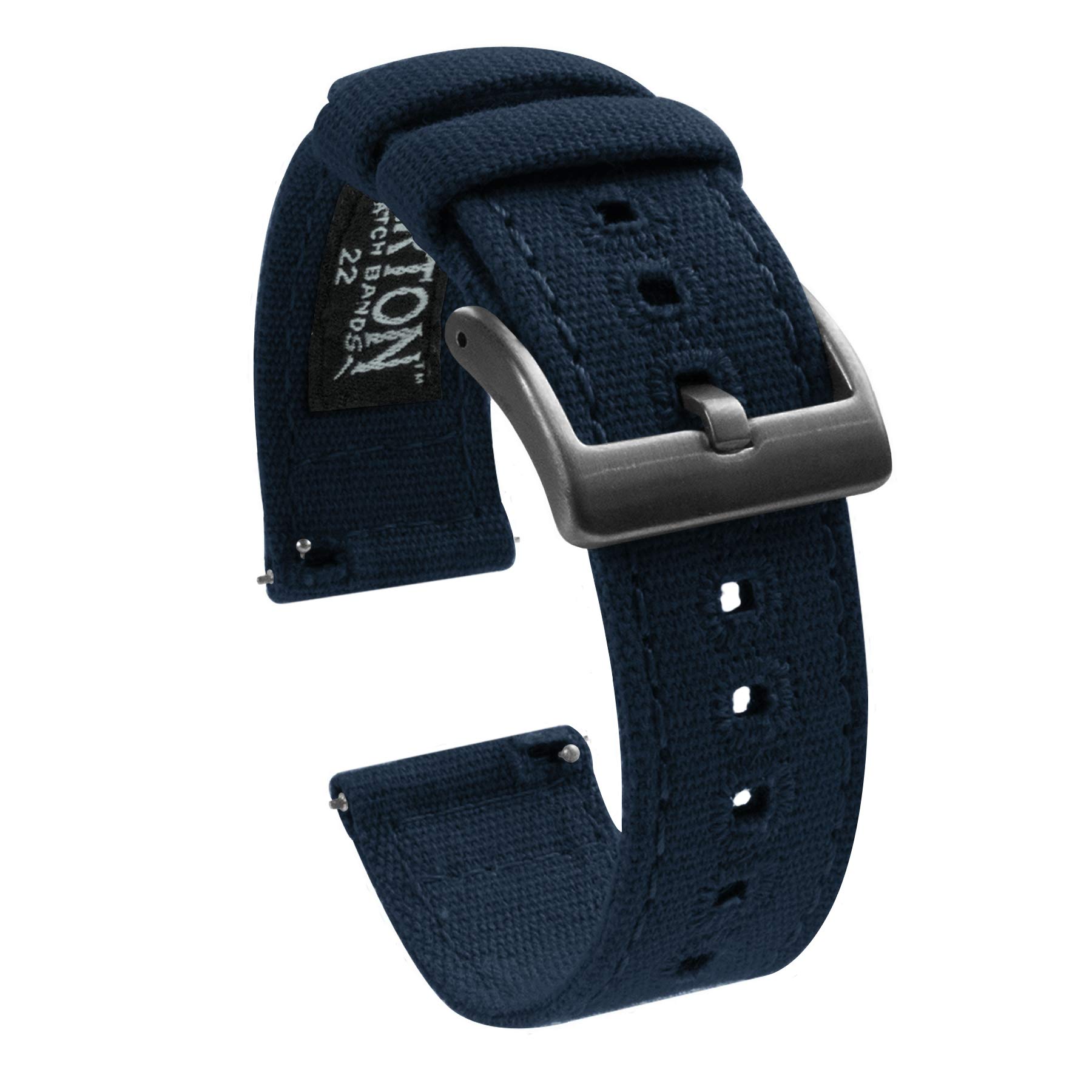 22mm Navy Blue - BARTON Canvas Quick Release Watch Band Straps with Gunmetal Grey Buckles - Choose Color & Width - 18mm, 20mm, or 22mm