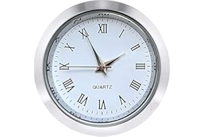 HILLHOME Mini Clock Insert 1-1/2 Inch (37 mm) Round Quartz Movement Miniature Clock White Face Silver Tone Bezel Roman Numerals Fit 35 mm Diameter Hole