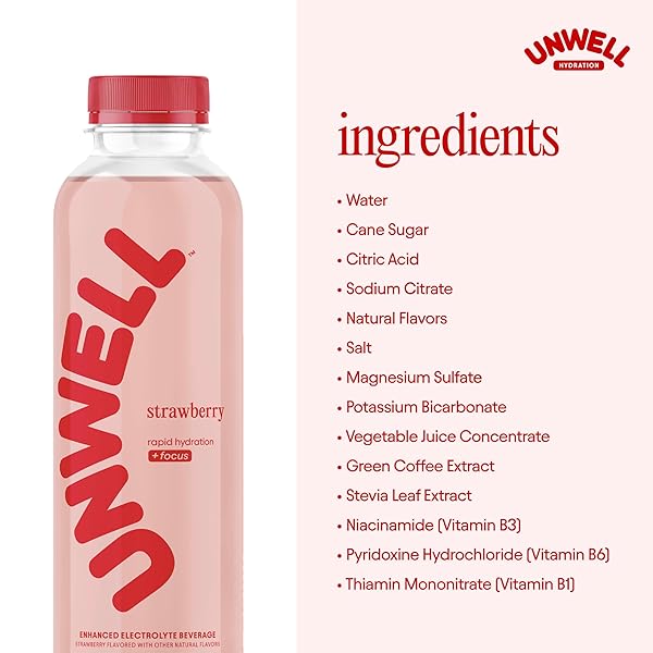 UNWELL HYDRATION ELECTROLYTE DRINK FOR RAPID HYDRATION + FOCUS – STRAWBERRY, 12 PACK