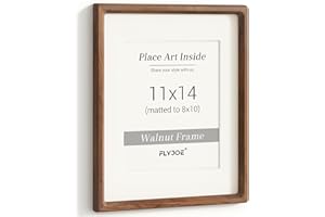 FLYJOE 11x14 Picture Frame, USA-Sourced Natural Walnut Wood Photo Frame with Tempered Glass, Handcrafted Rounded Corner 11 x 14 Wooden Frame Matted to 8x10 Photos, Wall or Tabletop Display