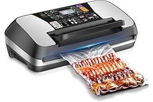 MZROT 95KPA Commercial Vacuum Sealer Machine, Fully Automatic Food Sealer with Built-in Cutter for Sous Vide, Meal Prep - Includes 10 Pre-Cut Bags, Bag Rolls, Hose & Starter Kit Black Silver