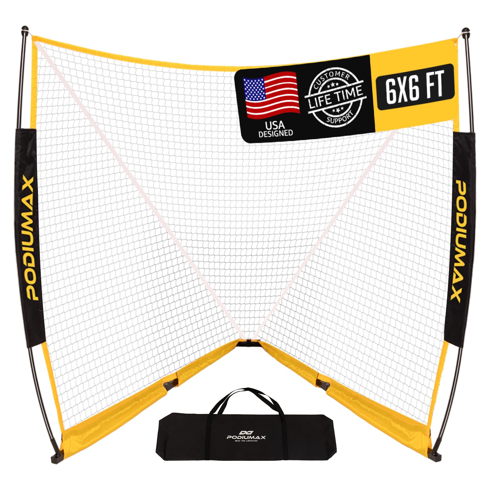 Photo 1 of **MISSING POLES** PodiuMax Lacrosse Goal 6x6x7FT, with Upgrade Square Steel Frame Base, Foldable Lacrosse Goal Net with Carry Bag, Portable Lacrosse Net for Backyard Field Outdoor for Youth & Adults