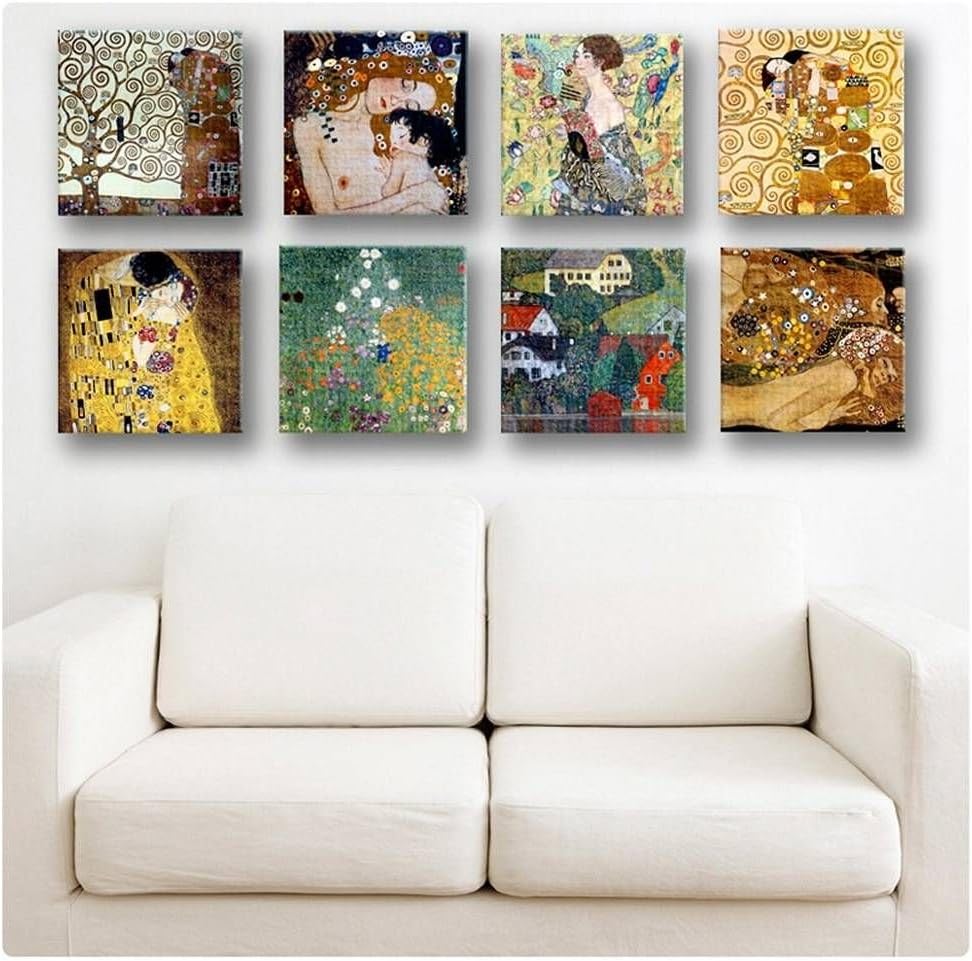 Alonline Art - Tree Life Kiss Woman by Gustav Klimt | print on high quality fine art photo paper poster (Rolled) | 16"x16" - 41x41cm | Set of 8 Lot | Wall art home decor for bedroom painting artwork