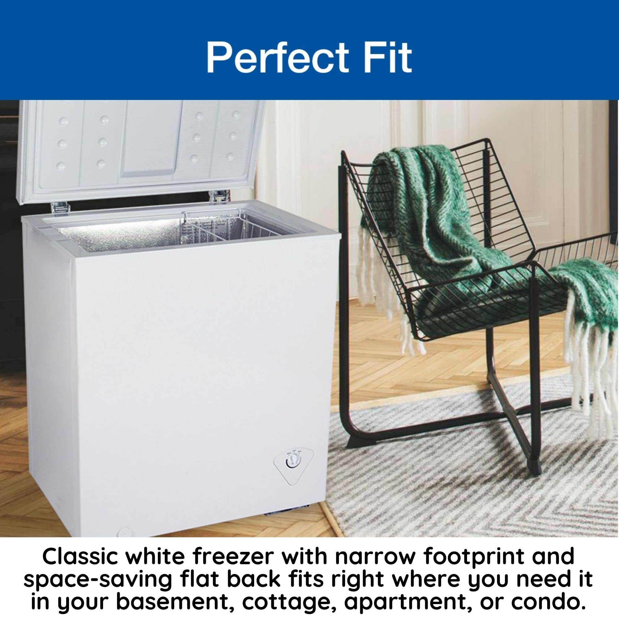 Koolatron Deep Freezer - Chest Freezer, 1 Wire Basket, Garage Ready, Meat Storage, Front Drain, Congelador For Home, Apartment, Basement, Dorm, Cottage, Manual Defrost, Stand Up, 5.0 Cubic Feet, White