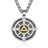 TYSO AA Sobriety Necklace for Men 925 Sterling Silver Compass Necklace AA Coins Medallions Pendant Alcoholics Anonymous Gifts Jewelry for Men