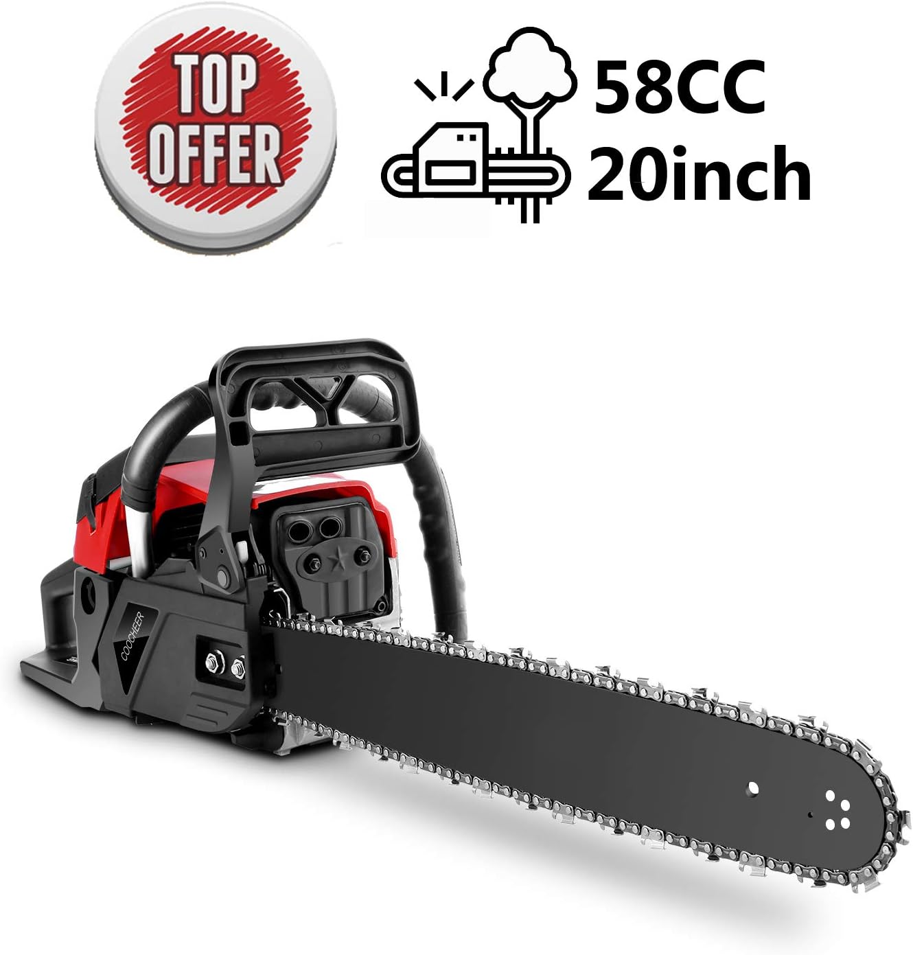 Yiilove 20" 58CC Gas Powered Chainsaw 2 Stroke Handed Petrol Gasoline Chain Saw for Cutting Wood with Tool Kit (Red)