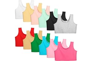 Poroka 12 Pack Girls Training Bras Girls Sports Bras for Teens 7-14 Years Old Multicolor Comfy Soft Sports Cotton Cropped