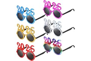 Kanayu 6 Pcs 2026 Happy New Year Eyeglasses 2026 Glitter Sunglasses for New Years Eve Party Supplies Decorations(Stylish Colors)