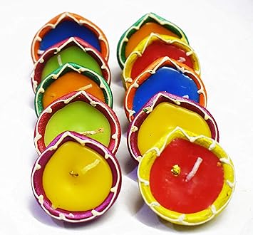 Rudra Exports Handmade Traditional Terracotta Clay Diya Diwali Wax Diya Multi Color Diwali Earthen Oil Lamp Wax Filled -50 Pcs Set