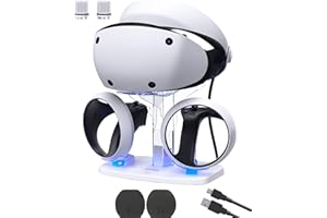 IGRL Charging Station for PSVR2, PS VR2 Controller Fast Charger Dock with Headset Holder Display Stand, VR Charging Stand with LED Indicator, 2 Rechargeable Port, Magnetic Connector, Type-C Cable (White)