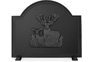 WILLOW WEAVE 25" Cast Iron Firebacks for Fireplace, Deer Decorative Fireplace Back Plate with Feet, Sturdy Fireplace Fireback, Fireplace Wall Protection Panel, Matt Black