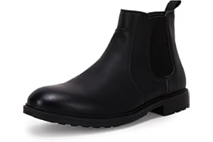 COUTGO Men's Ankle Boots Chelsea Round Toe Slip on Waterproof Faux Leather Classic Dress Booties for Men