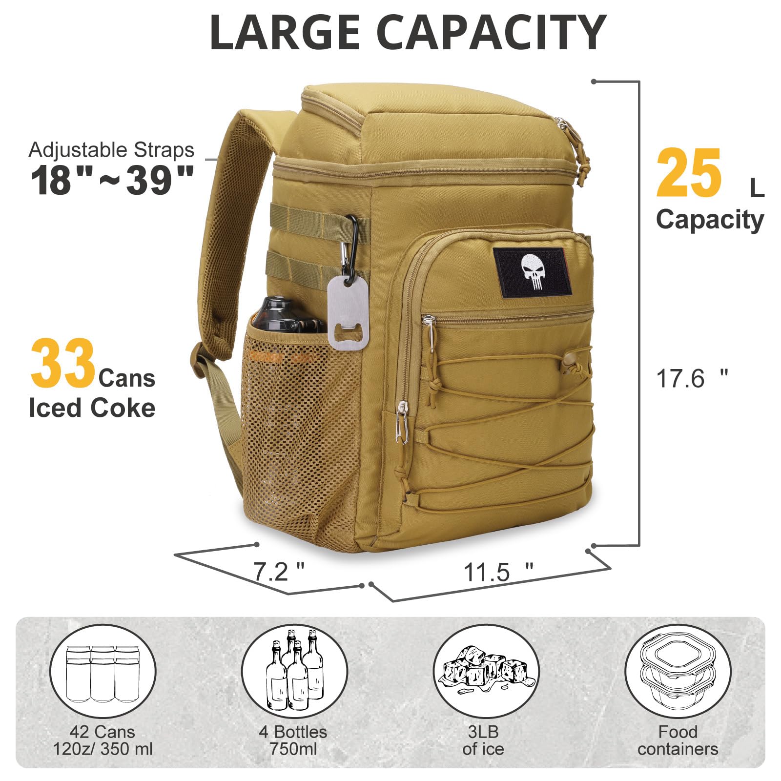 Taktischer Kühlrucksack – 25L Isolierter Rucksack, Auslaufsicher & Robust – Großer Lunch-Rucksack, Wasserdichter Eisrucksack für Männer, Frauen, Arbeit, Tagesausflüge, Camping, Strand & Wandern 4