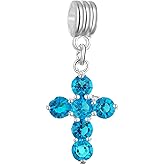 RUBYCA Crystal Cross Dangle Charms for Bracelets Jewelry Making Silver Plated Pendant Beads (Indicolite Blue, 5pcs)