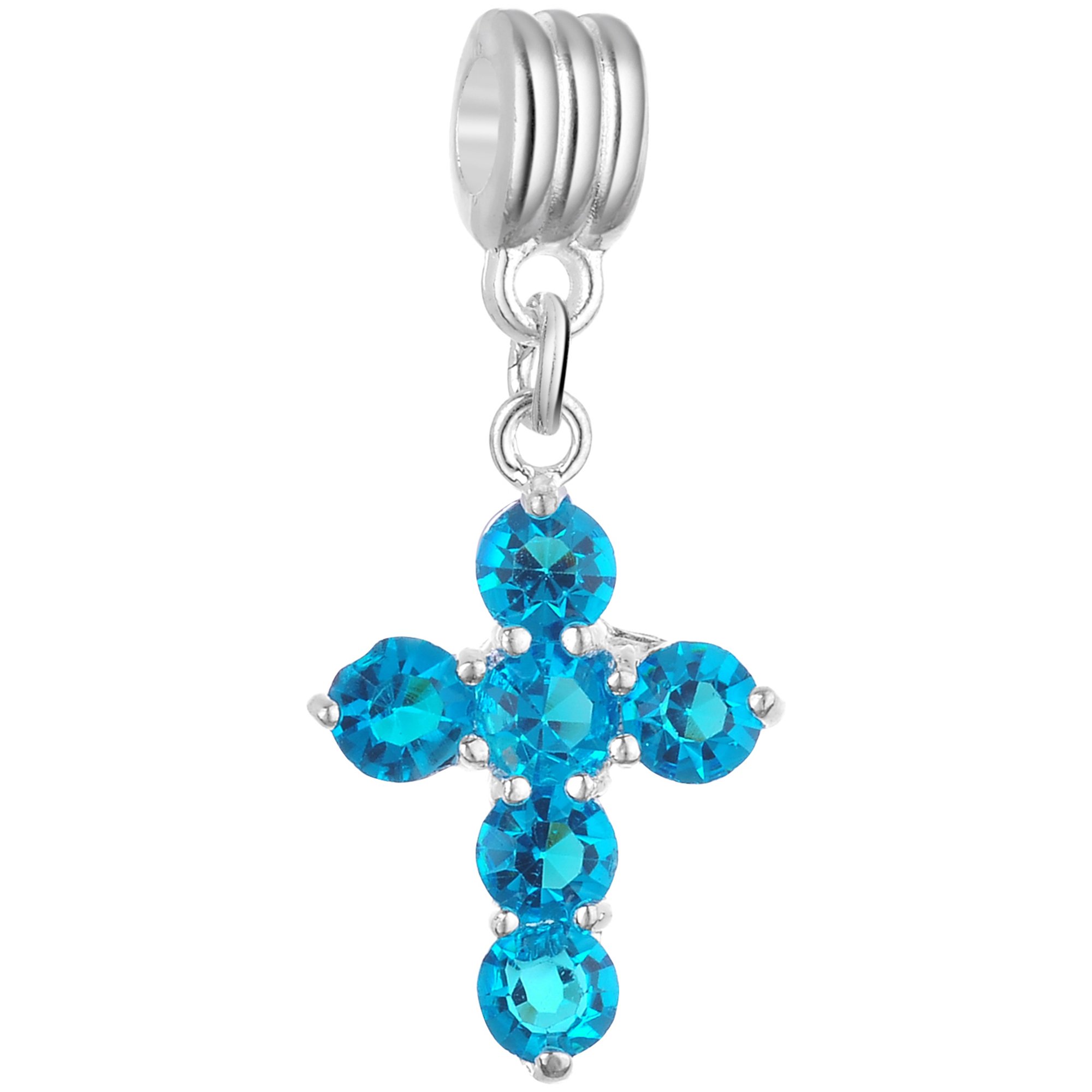 RUBYCA Crystal Cross Dangle Charms for Bracelets Jewellery Making Silver Plated Pendant Beads (Indicolite Blue, 5pcs) — image 1