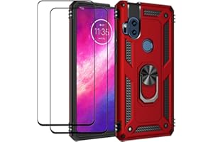 EasyLifeGo for Motorola One Hyper Kickstand Case with Screen Protector Tempered Glass [2 Pieces], Hybrid Heavy Duty Armor Dua