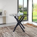 GOLDFAN Round Tempered Glass Dining Table with Black Tubular Legs 100x100cm view 7