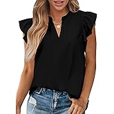 Zenlonr Womens Summer Tops 2025 Casual V Neck Ruffle Cap Sleeve Blouse Shirts Solid Color Tunic Tops