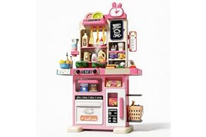 70PCS Kids Kitchen Playset with Sound & Light - Cooking Stove with Steam, Play Sink and Toy Kitchen Accessories - Pretend Kit