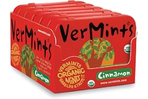 Organic Breath Mints by VerMints, Cinnamon Flavor, All Natural Pastilles, Non-GMO, Nut Free, Gluten Free, Vegan, KSA Kosher, Pack of 6, 1.41oz Tins