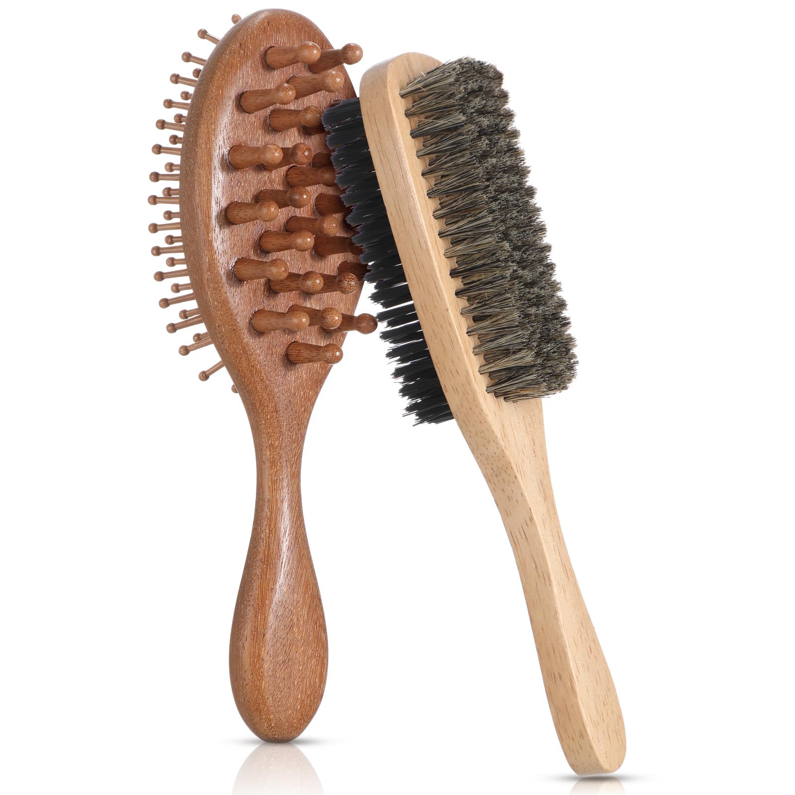 Photo 1 of Meanplan 2 Pack Loc Sandalwood Brush Boar Bristle Double Sided Hair Brush Massage Hair Growth Comb Gifts for Women and Men Dreadlocks Scalp Massage Detangling Beards