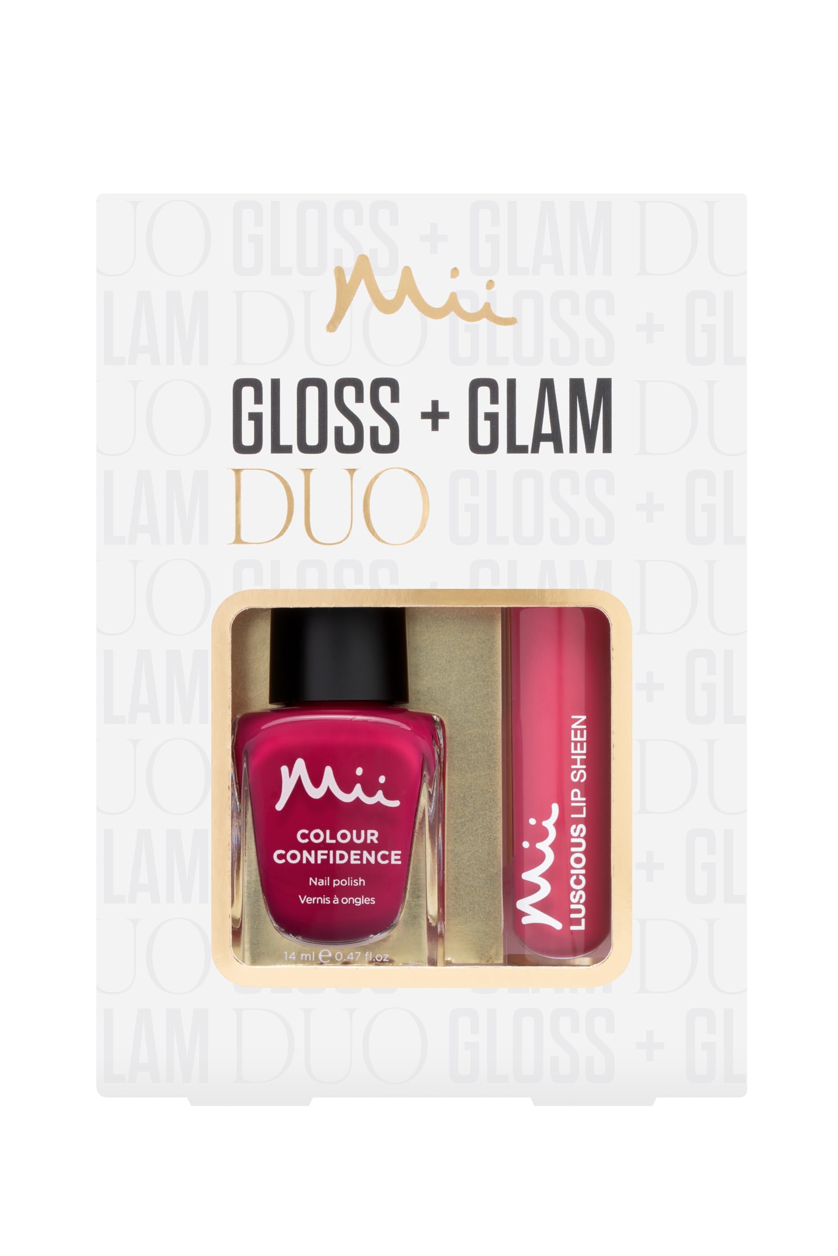 Mii Cosmetics Gloss + Glam Lip Gloss and Nail Polish Duo Gift Set, Beauty Kit, Hydrating Lipgloss and Long-Lasting Nail Polish, Perfect Makeup Gift Set for Women, Flair + Totally Off-Piste