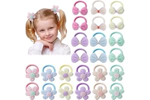 obeoby 24 Pcs Toddler Hair Ties, Flower Bows Baby Hair Ties Bows for Thick Hair, Candy Colors Stocking Stuffers Gifts for Kid