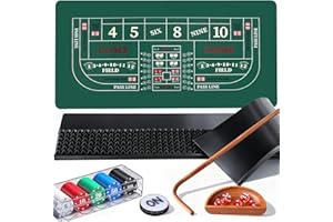 NEWTRY Craps Game Set: 35”×70” Craps Tabletop Layout, 48x11”Rubber Diamond Pyramid Bumper, 36” Rattan Stick, 5pcs Professional dice, 100 pcs Chips & ON/Off Buttons for Game Nights Party Camping