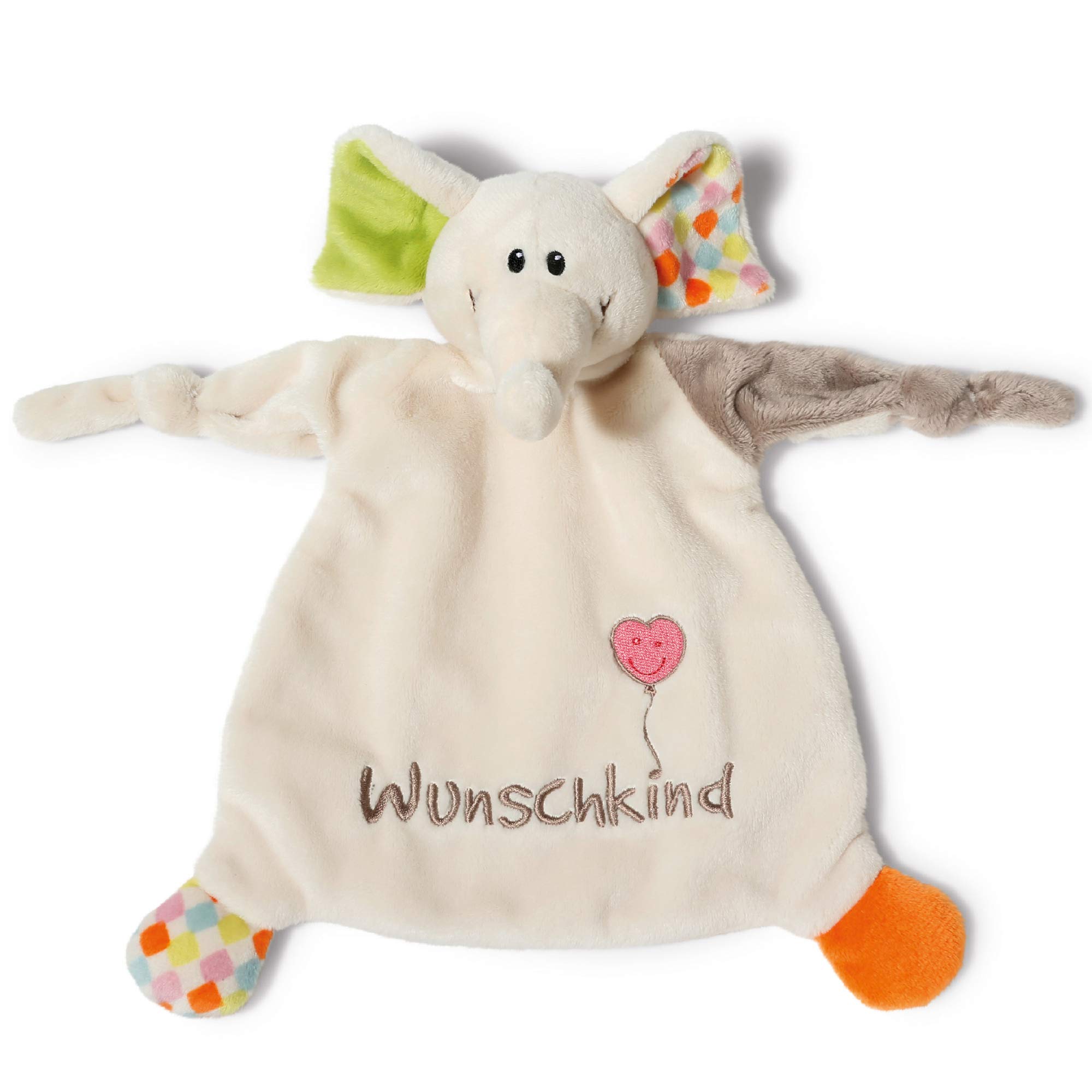 NICI 40038 Cuddly Blanket Dog Elephant 25 x 25 cm - Elephant Cuddle Blanket from 0+ Months - Cuddly Blanket for Babies & Toddlers - Baby Cuddly Toy/Comforter Blanket for Girls and Boys