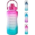 64oz Leakproof Free Drinking Water Bottle with Motivational Time Marker BPA Free for Fitness, Gym and Outdoor Sports (Pink/Gr