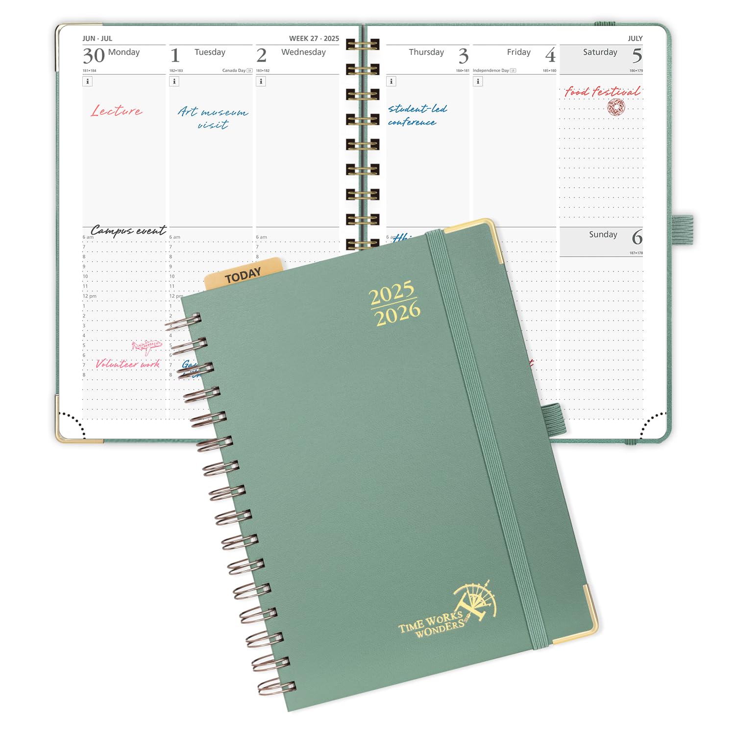 Photo 1 of POPRUN Academic Planner 2025-2026 (July 2025-June 2026), Daily Weekly and Monthly Appointment Book (Wirebound Hard Cover - 6.25'' x 8.5'') with Hourly Time Slots, Tabs, 100 GSM - Midnight Green