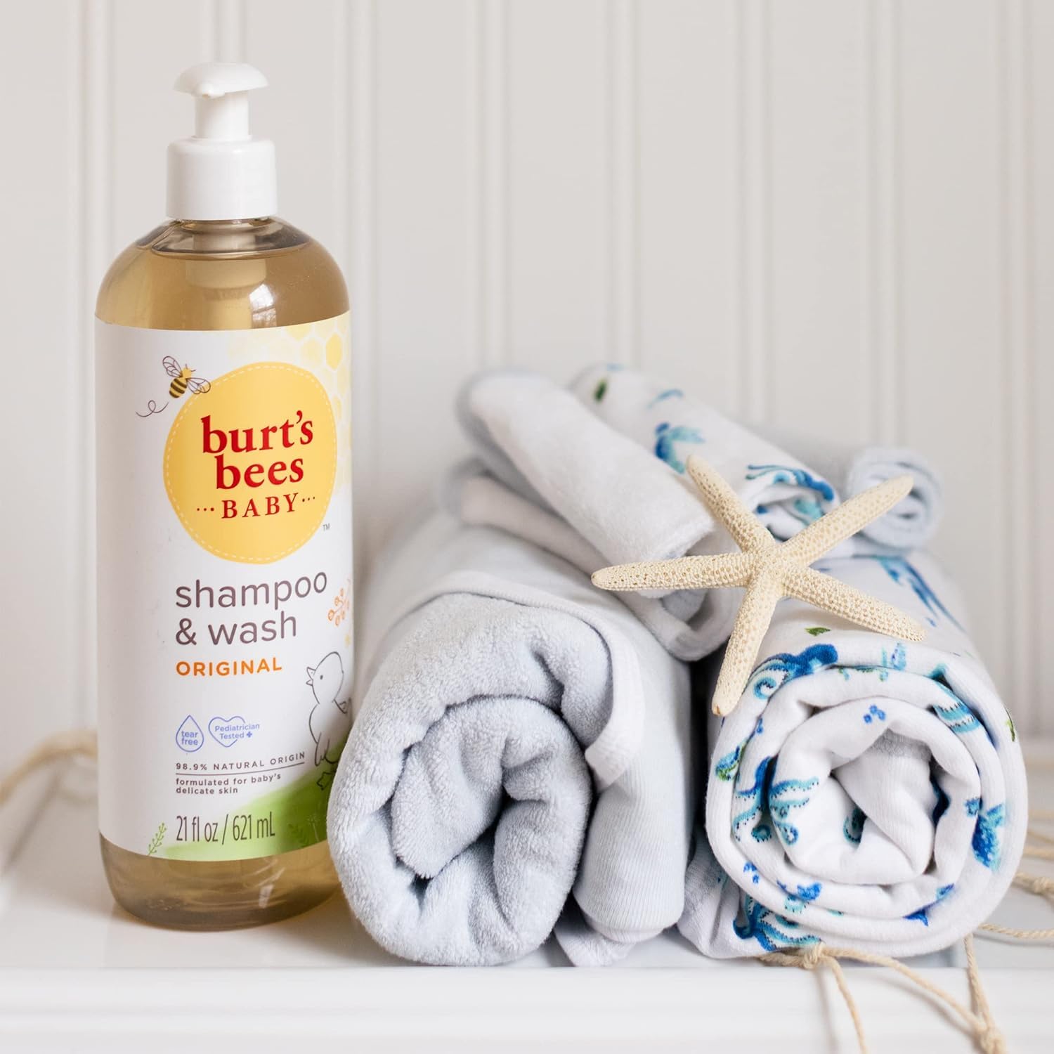 Burts Bees Baby Infant Hooded Towels Whale of a Tale Organic Cotton, Unisex Bath Essentials and Newborn Necessities, Soft Nursery Towel with Hood Set, 2-Pack Size 29 x 29 Inch