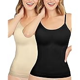AURUZA 2pcs Women's Shapewear Tummy Control Scoop Neck Camisole Tops for Women Seamless Compression Tank Top Regular and Plus Size, S, Black + Beige