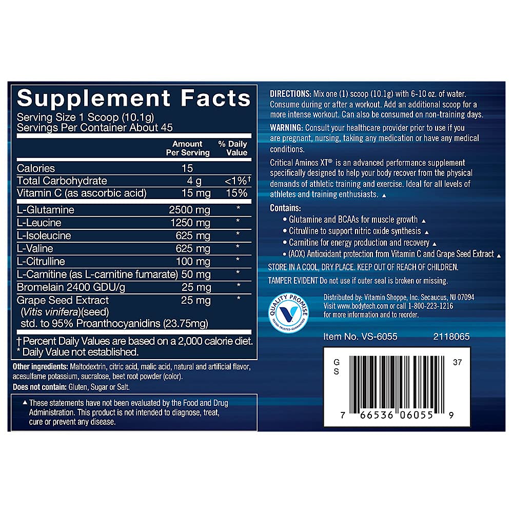 BODYTECH Critical Aminos XT Intra/Post Workout Powder - Supports Muscle Recovery, Endurance, and Performance for Optimal Results - Refreshing Strawberry Lemonade Flavor (16 oz / 45 Servings)
