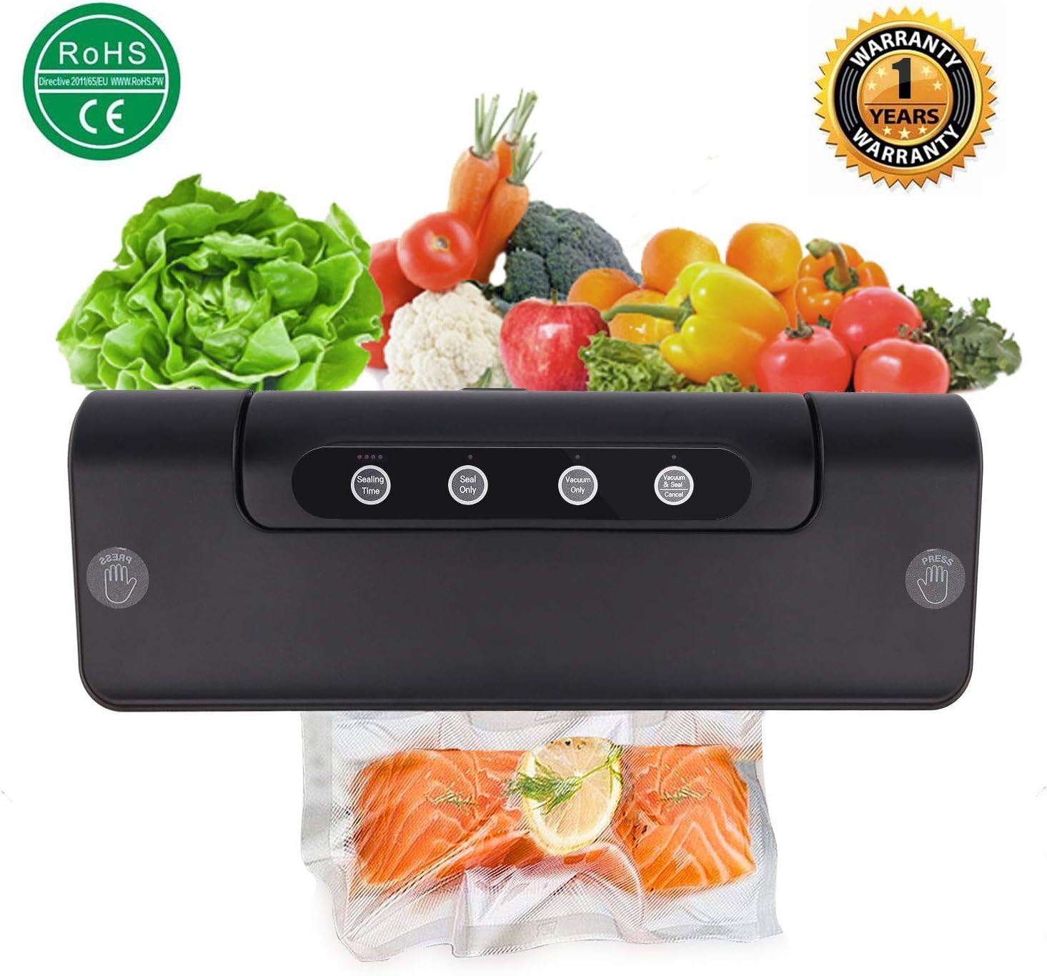 Vacuum Sealer Machine, Automatic/Manual Fresh Food Sealers Packing Machines, Fruits Meat Food Savers/Wine Preserver System with Dry/Moist Sealing Modes, 15pcs Sous Vide bags, LED Indicator Lights