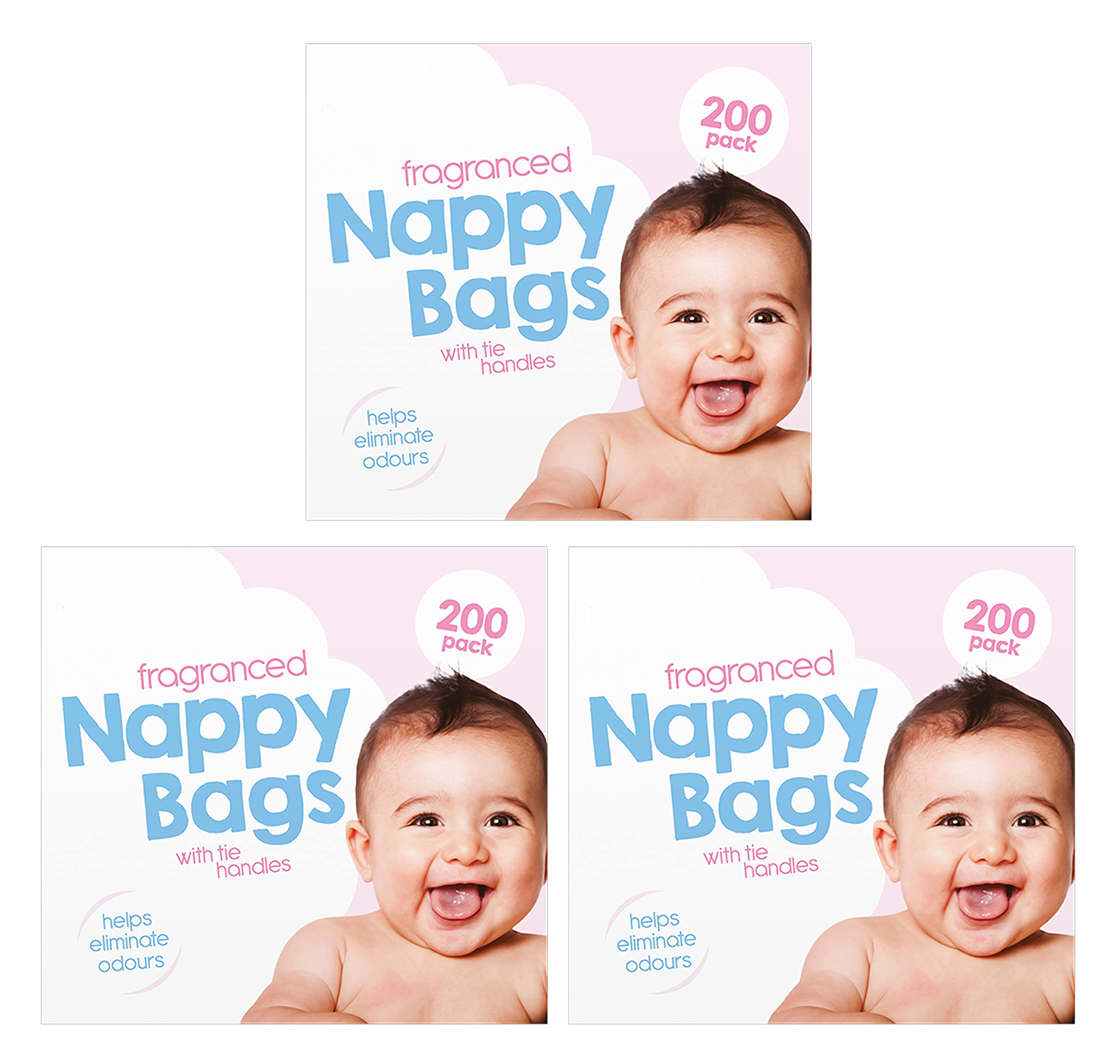Nappy Bags - Disposable Baby Nappy Sack - Easy Tie Handles Diaper Bag -Nappy Bin Waste Sacks Bags- Scented Nappy Bags -For Home, Travel, Pets (600 Pack)