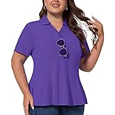 Casei Women's Plus Size Golf Polo Shirt with Sunglasses Holder UPF 50+ Tunic Tops Casual Workout Work Shirts